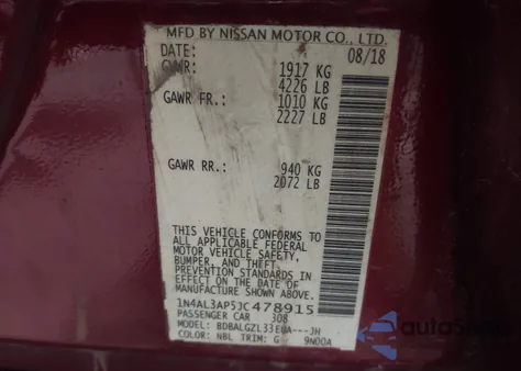 2018 Nissan Altima 2.5 S z USA, uszkodzony, nr VIN 1N4AL3AP5JC478915